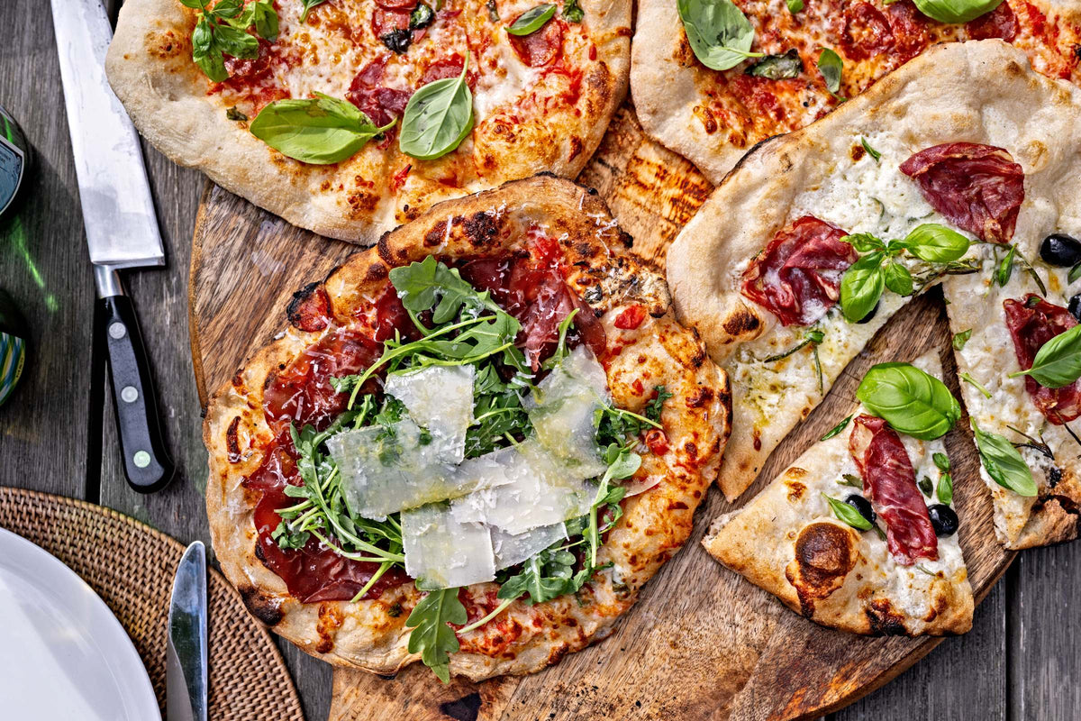 Pizzas from the charlie oven. Bake several pizzas at once.