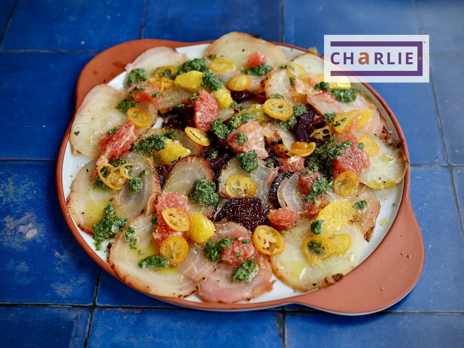 Smoked Whole Roasted Beetroot with Grapefruit and Mojo Verde. Fennel Pollen