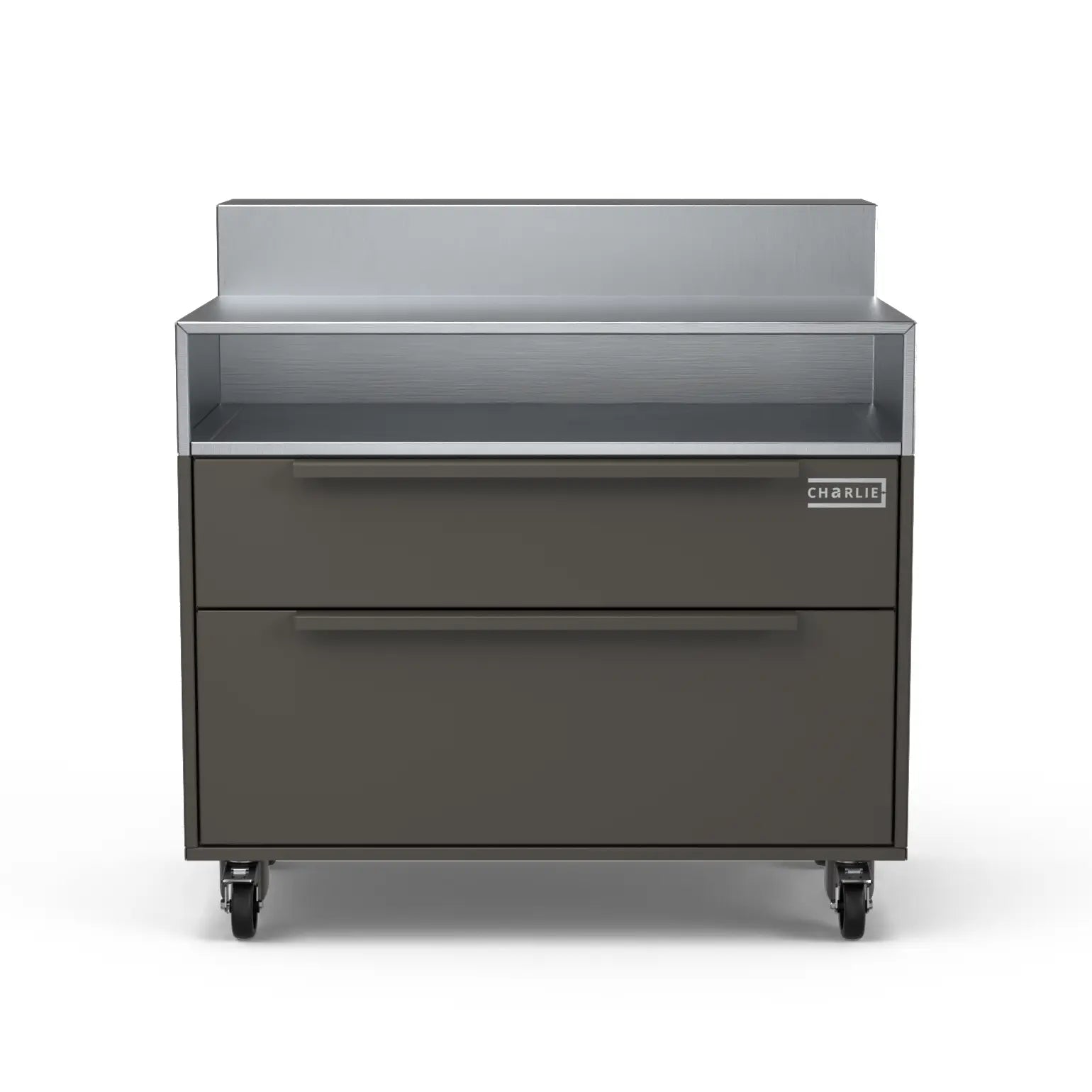 Two Drawer Base Cabinet with bar stand in porcini beige, front view