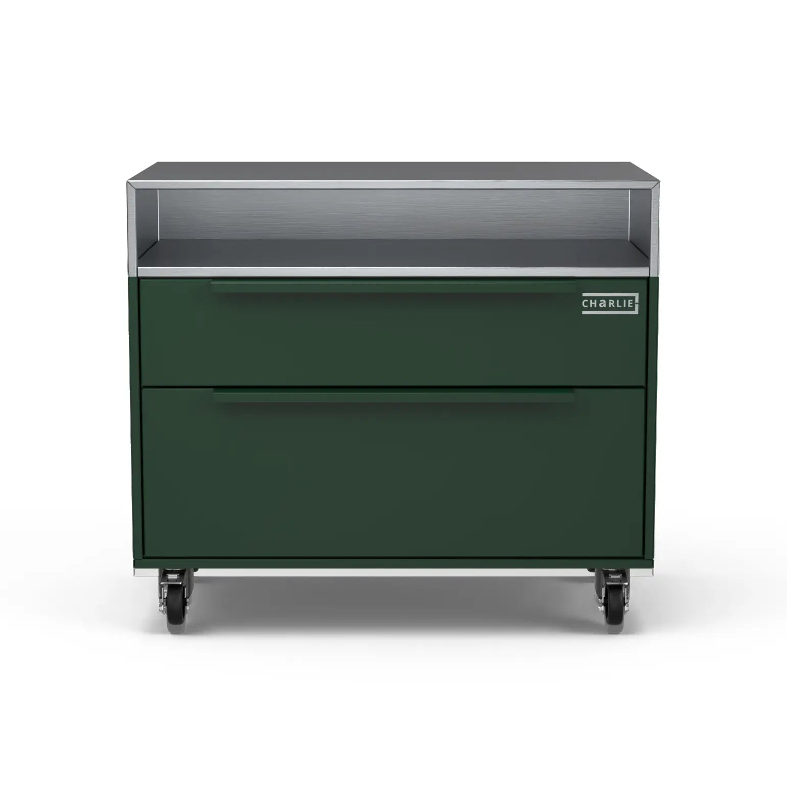 Two Drawer Base Cabinet in green chilli, front facing view