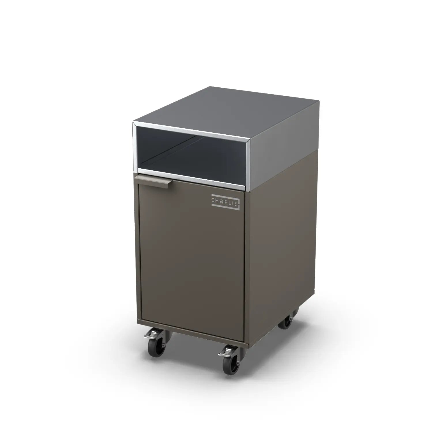 Accessory Cabinet in porcini beige, angled three-quarter view
