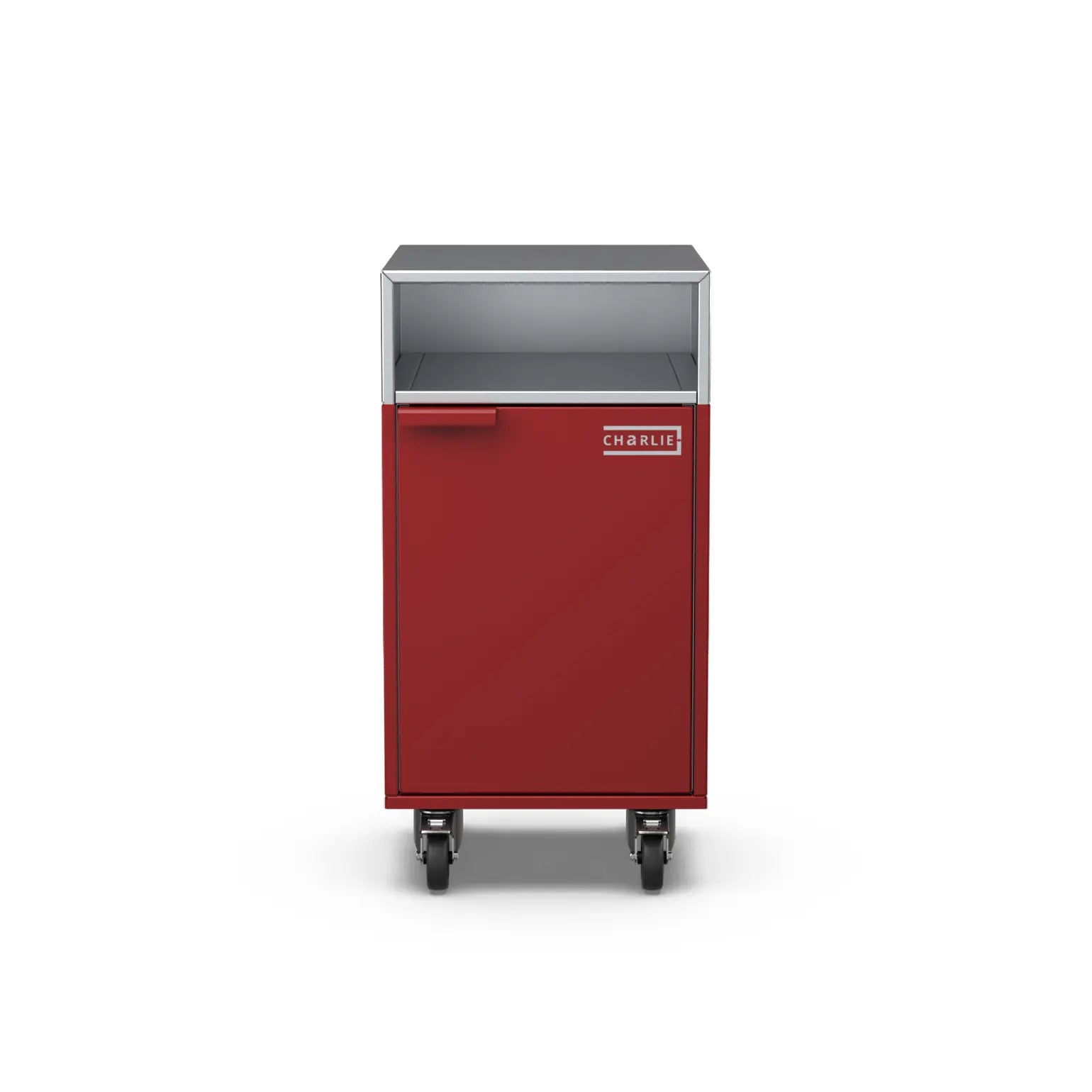 Accessory Cabinet in dark cherry red, front view