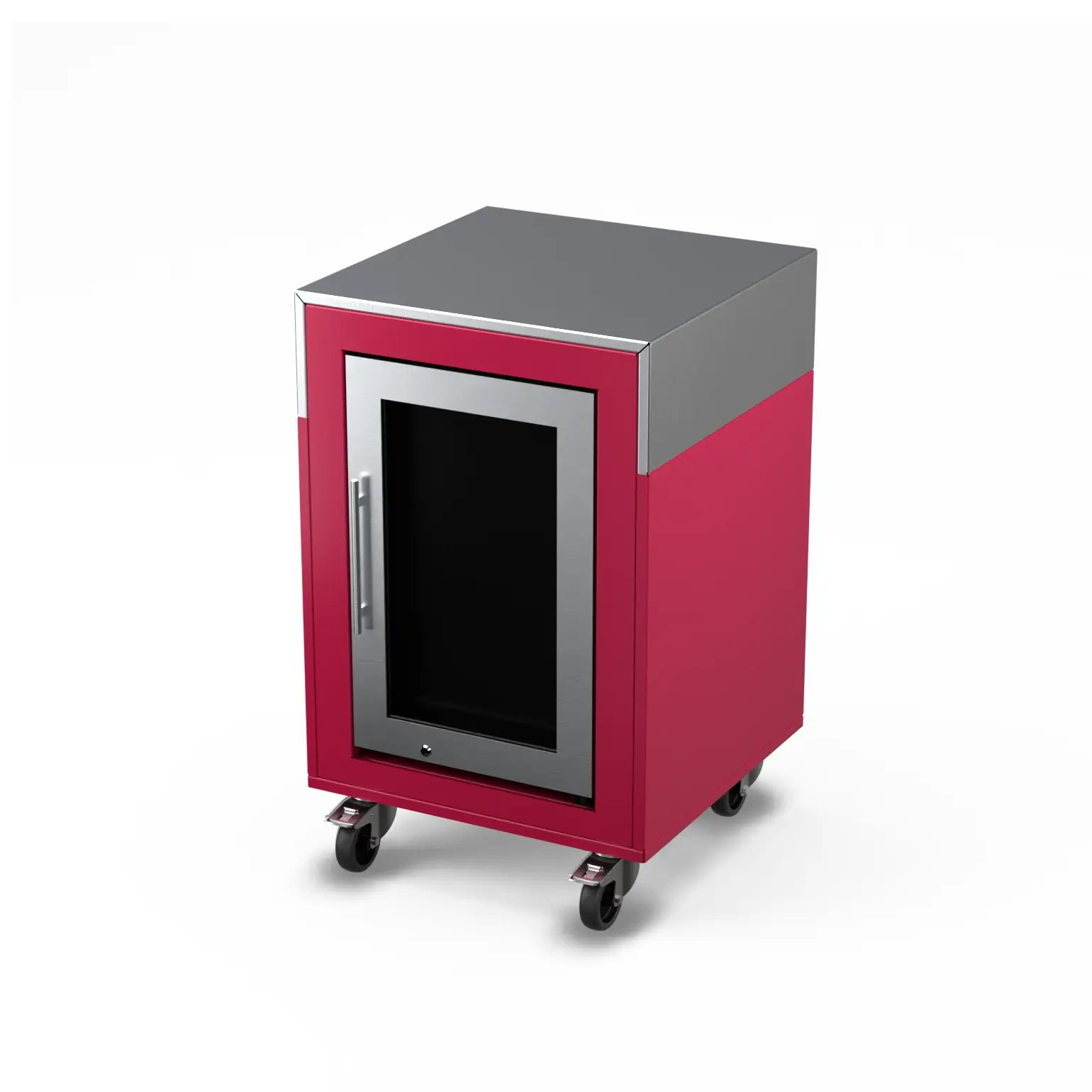 Fridge Cabinet in rhubarb pink, angled side view