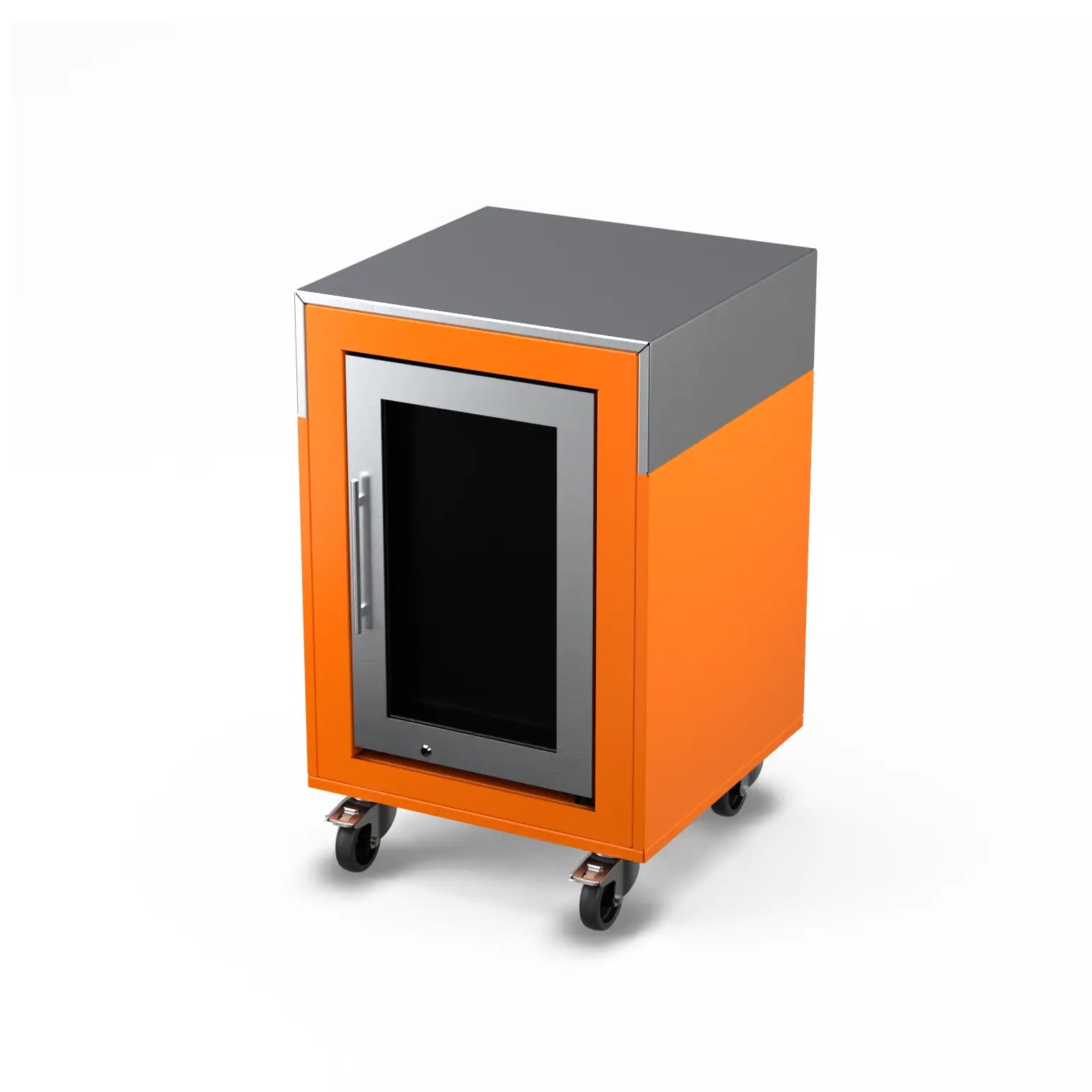 Fridge Cabinet in saffron yellow, angled front view