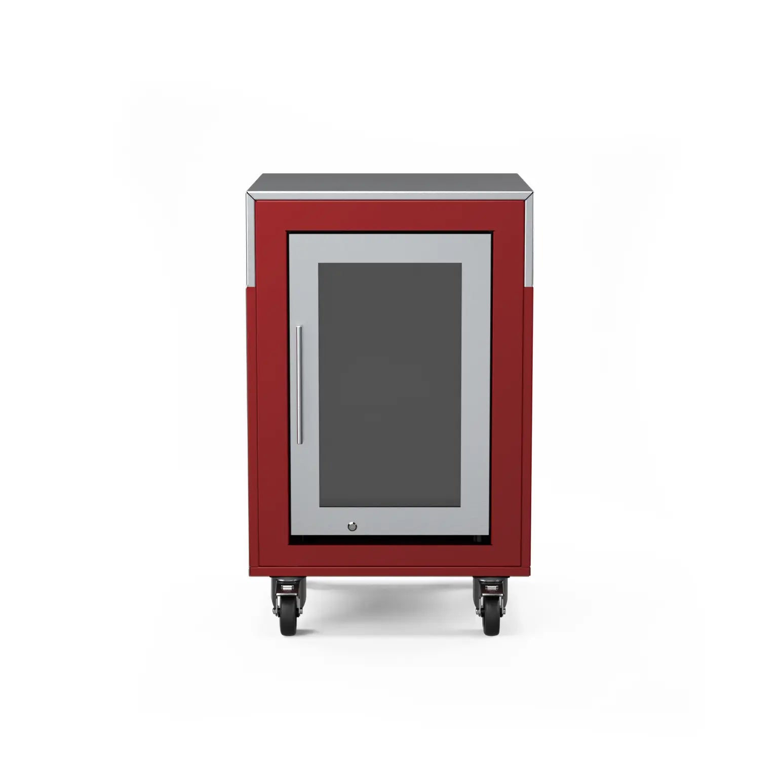 Fridge Cabinet in dark cherry red, front view