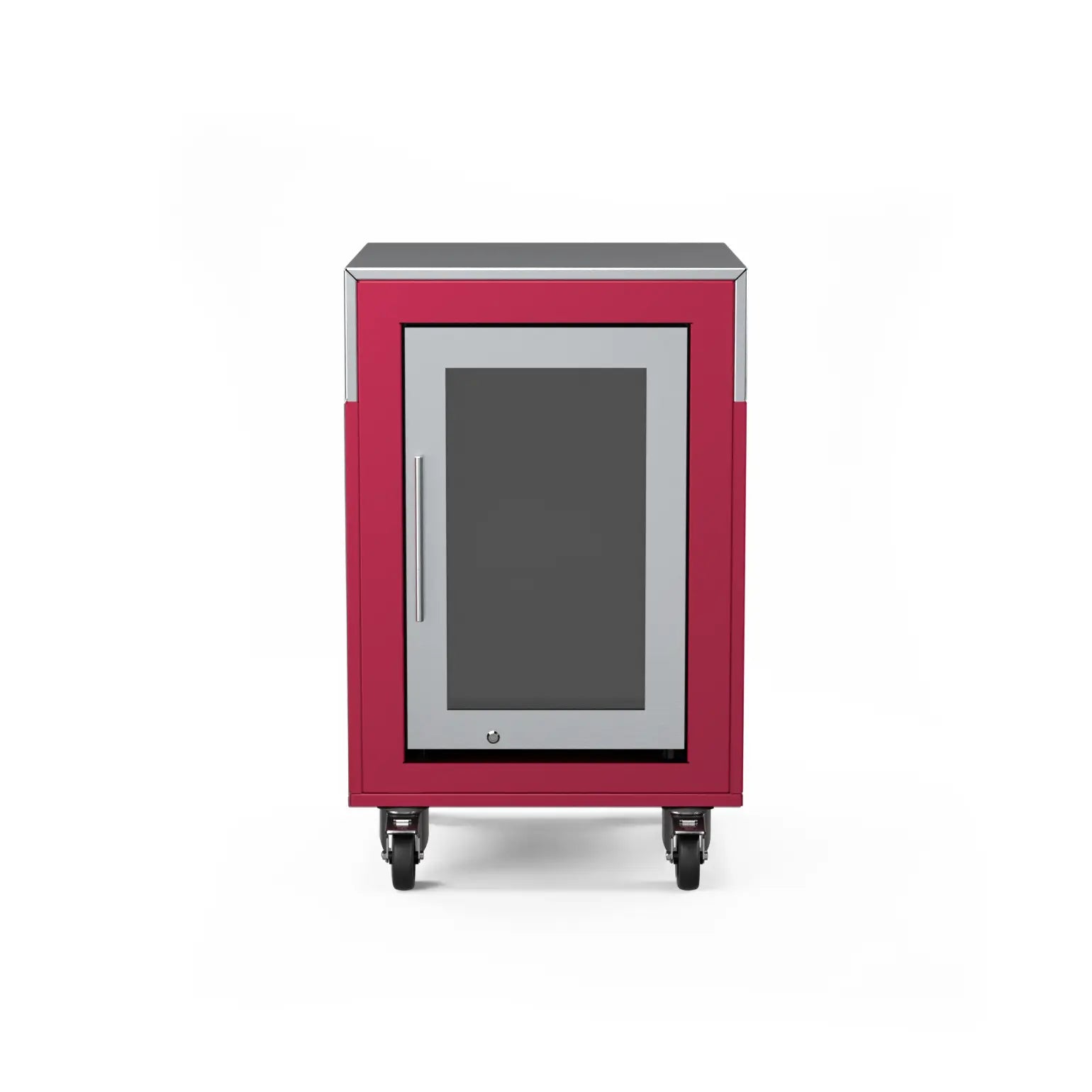 Fridge Cabinet in rhubarb pink, straight front view