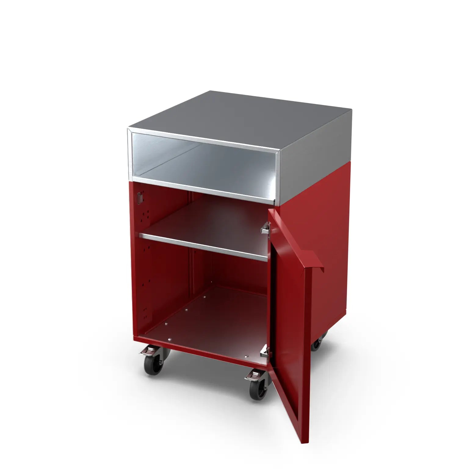 Dark Cherry red Base Cupboard Cabinet shown with the door open