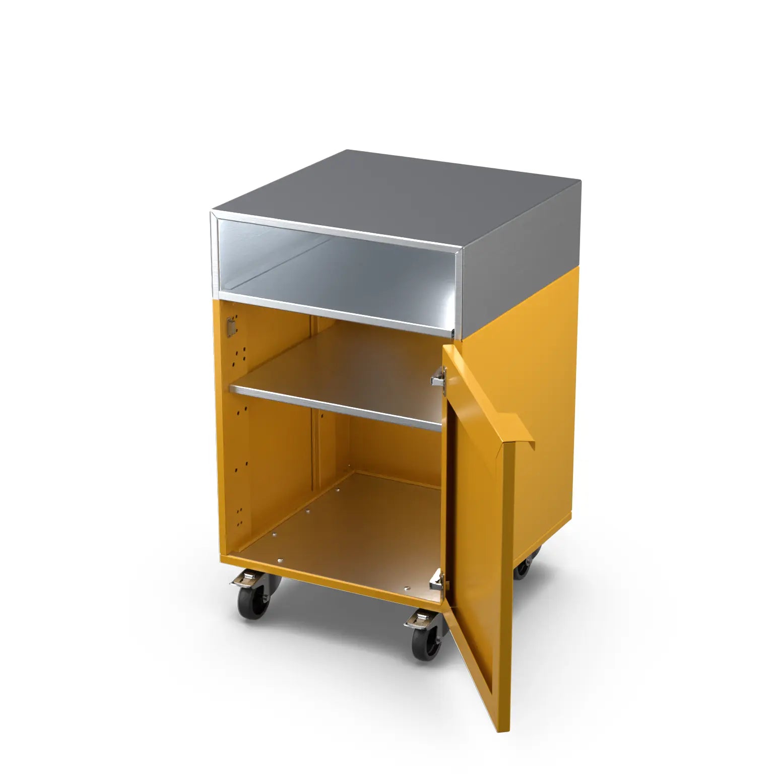 Honeycomb yellow Base Cupboard Cabinet shown with the door open