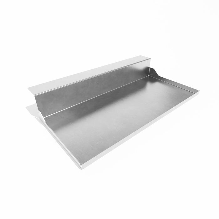 Detachable drip tray for the Charlie Oven, front angle view from the right side