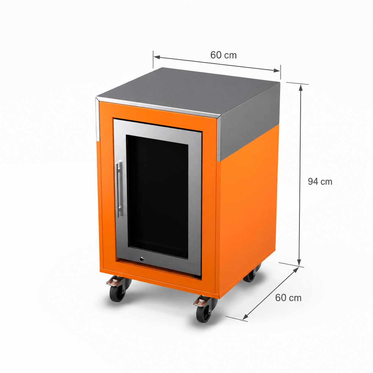 CHARLIE SINK CABINET WITH CASTERS SHOWING THE DIMENSIONS