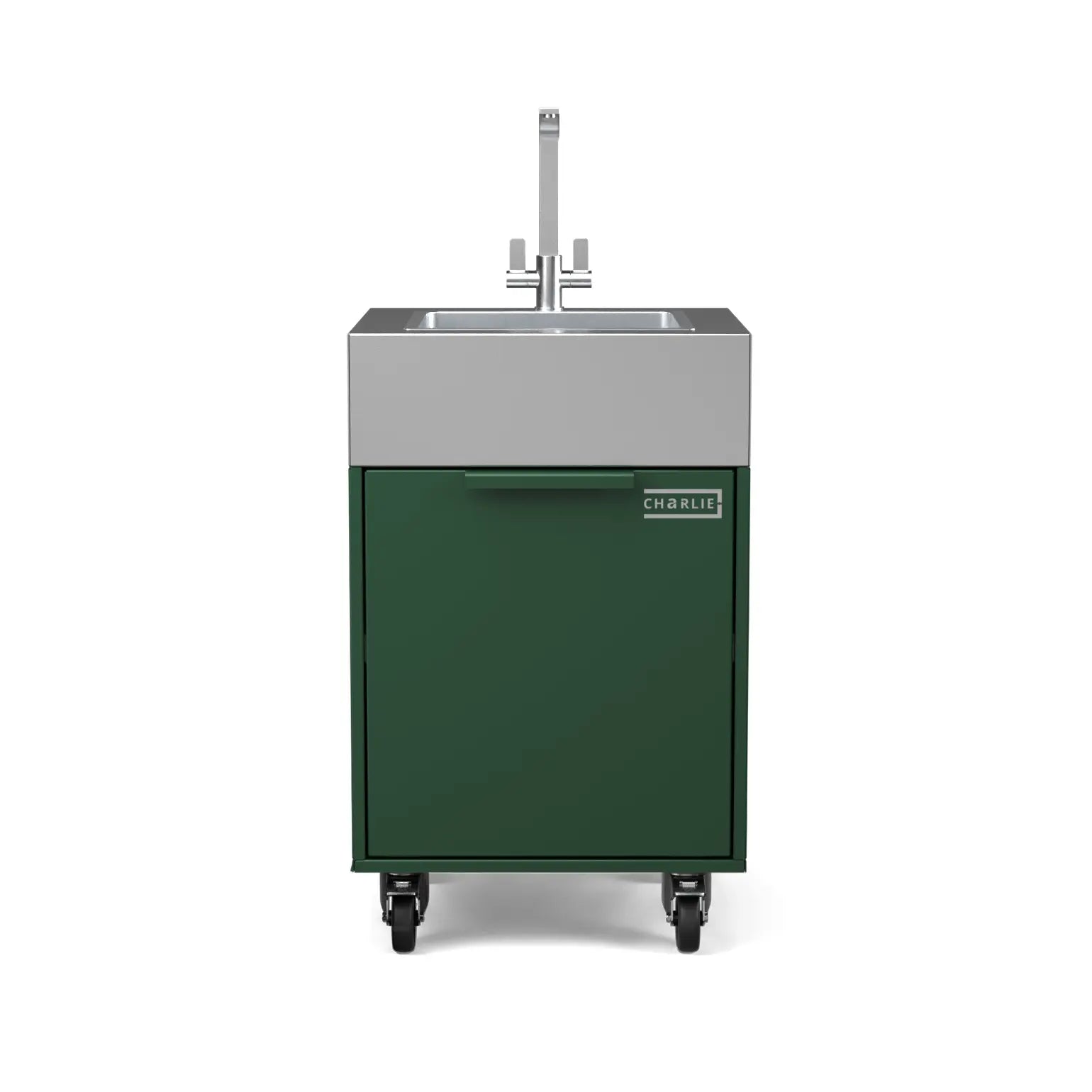 Plumbed sink cabinet in Green Chilli green, straight front view
