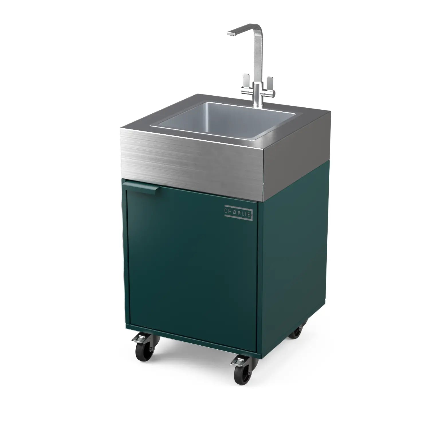 Sink Cabinet Tank in agave green, angled three-quarter view of the outdoor kitchen unit