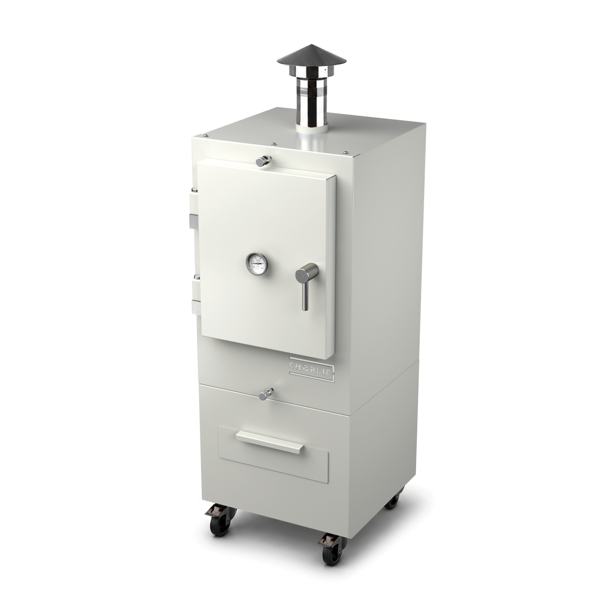 Charlie Charcoal Oven in truffle brown, angled view with the door closed