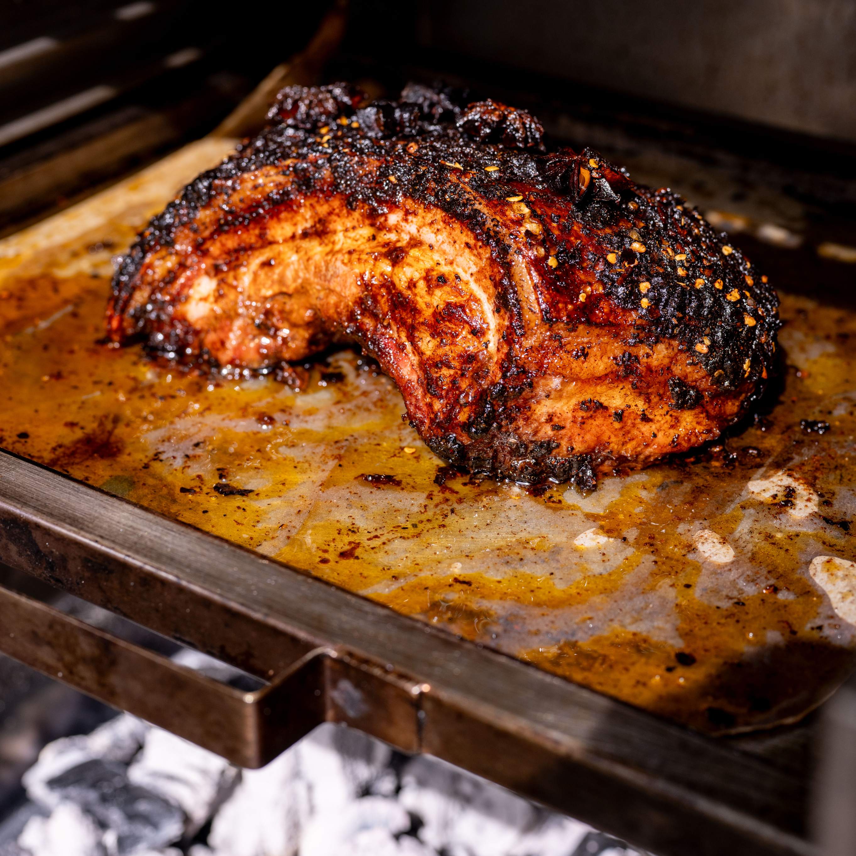 Pork on a flat bed plancha