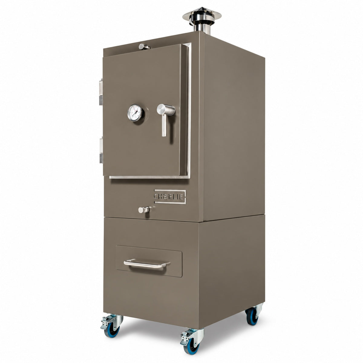 Professional Charlie Charcoal Oven in Nutmeg, three-quarter view, door closed