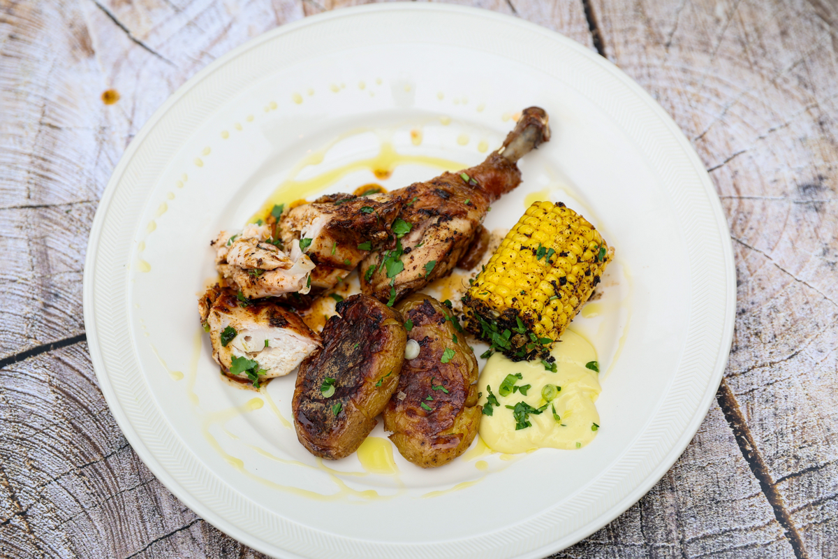 Blackened Cajun Chicken with Chicken Fat Potatoes and Lemon Aioli - Charlie Oven