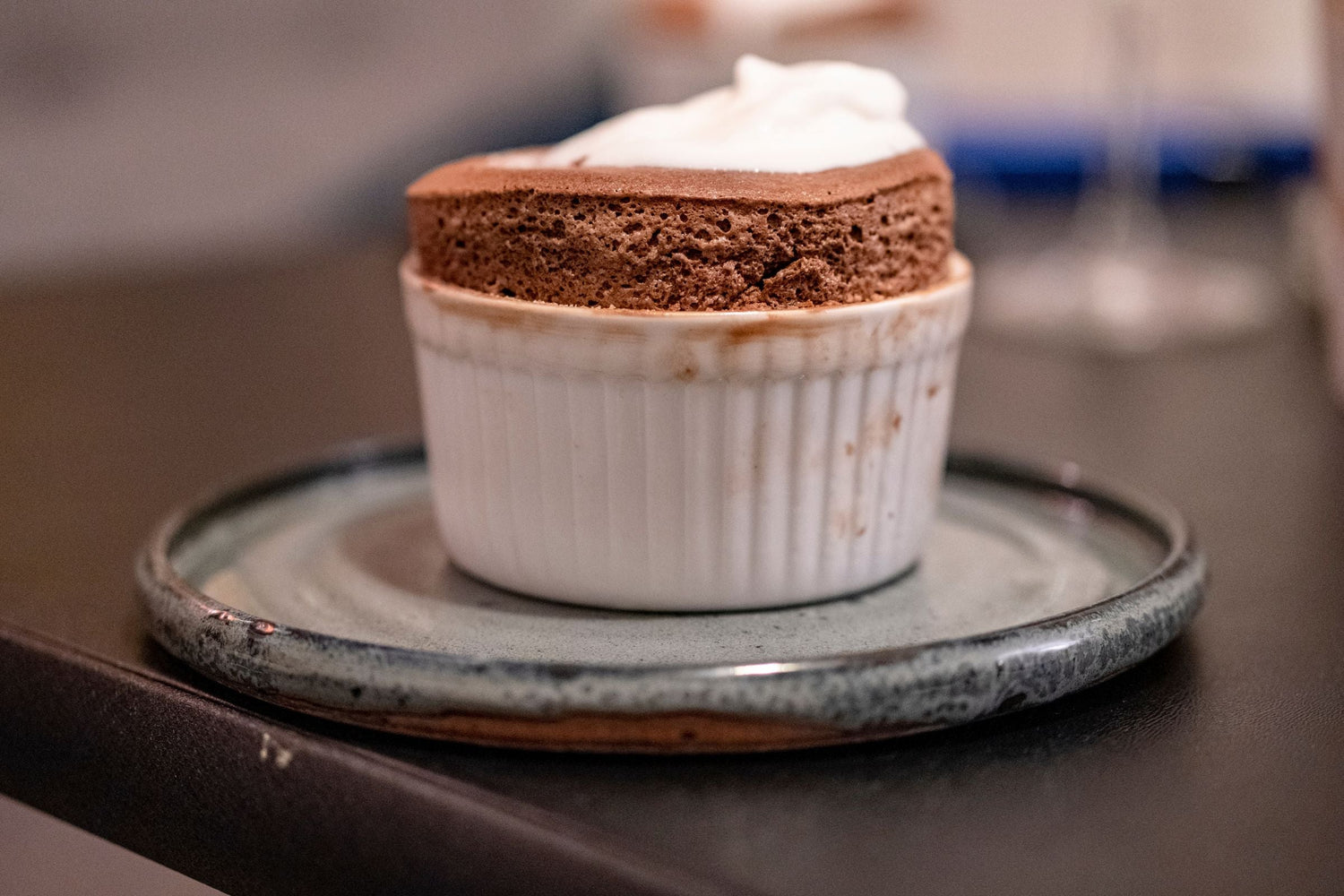 Dark chocolate and baileys souflle baked in the charlie oven