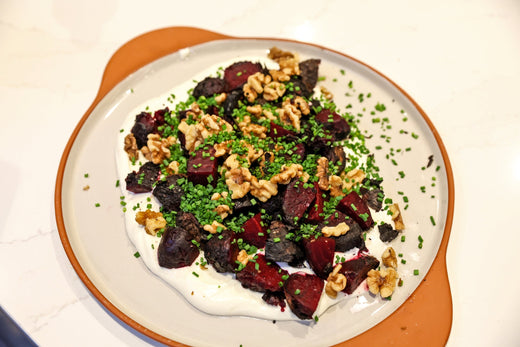 Ember-Roasted Beetroot with Feta Icing, Toasted Walnuts & Chives