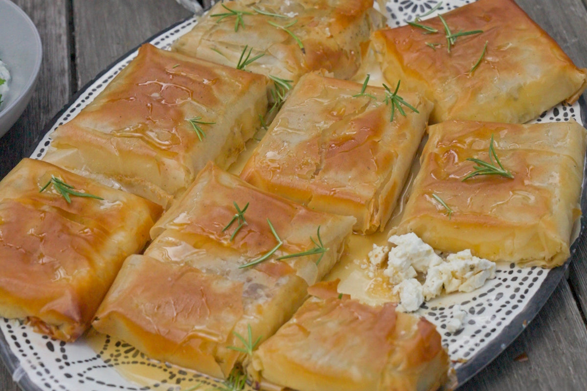 Tiropita, Greek feta filo parcels baked golden in a charcoal oven