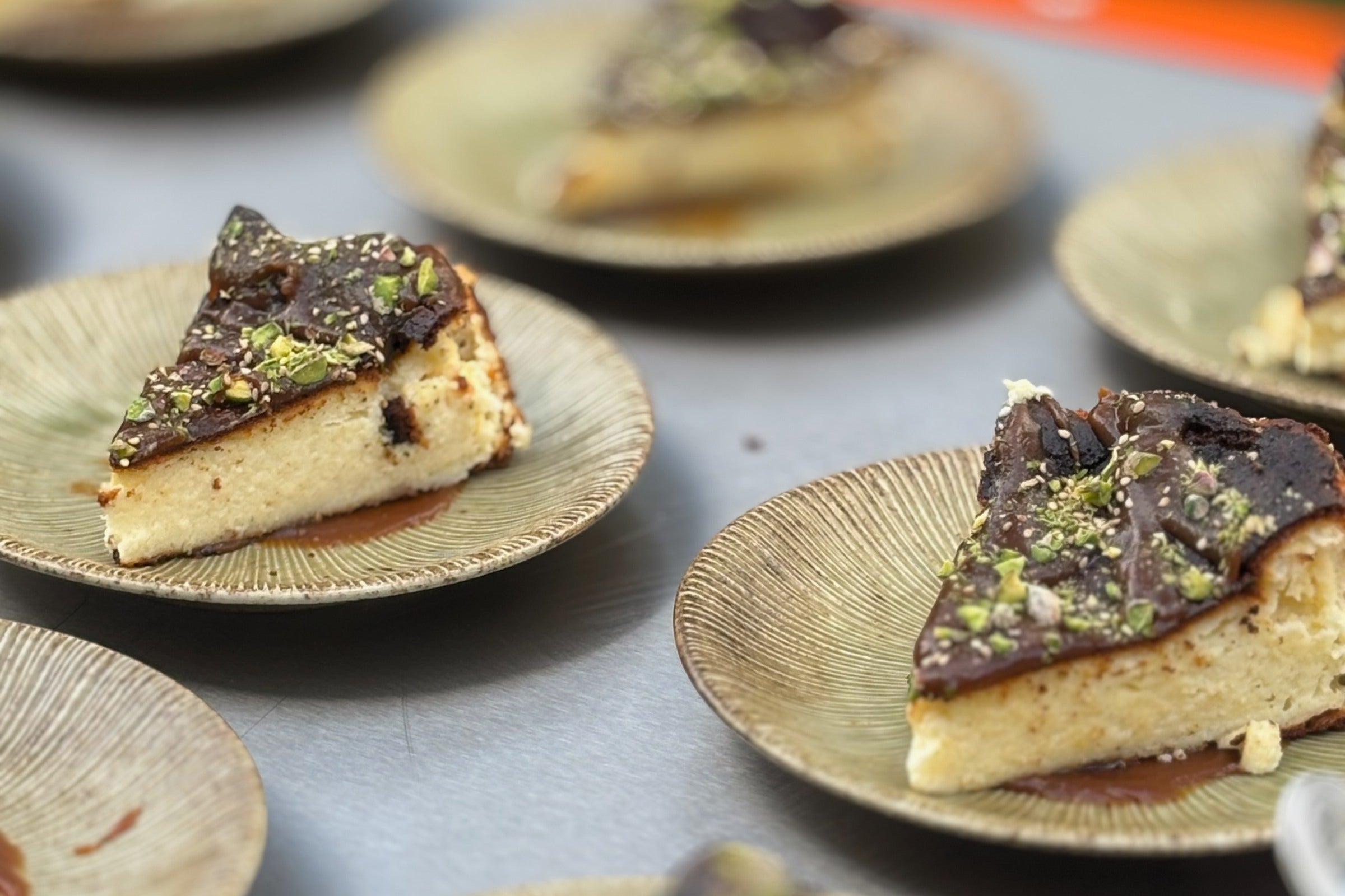 Baked Japanese Cheesecake with Miso Caramel Baked Peaches