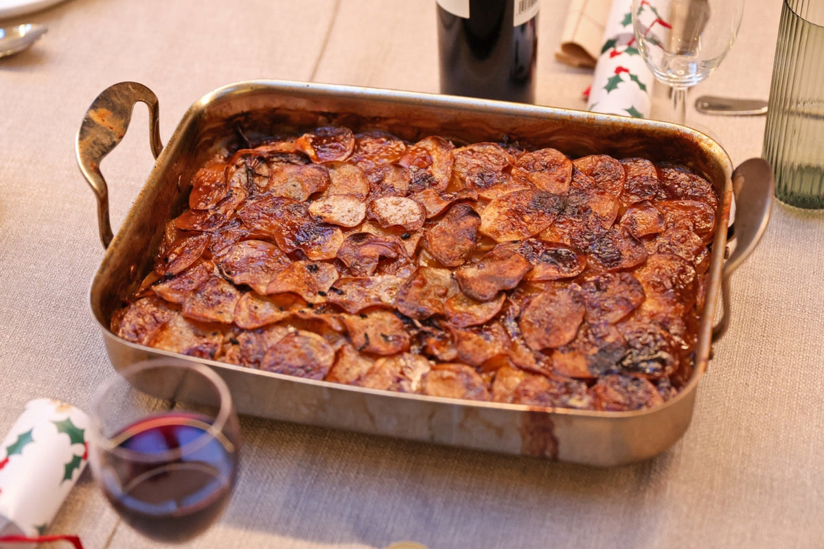 Lyonnaise potatoes with onions and bacon cooked in the Charlie Oven
