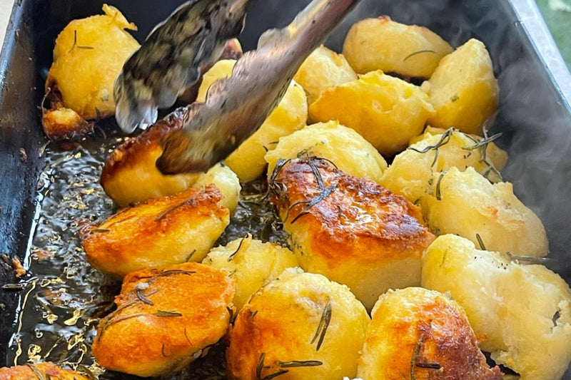 Goose Fat Fire Roasted Potatoes with Rosemary and Garlic