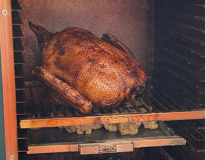Christmas goose roasted over charcoal