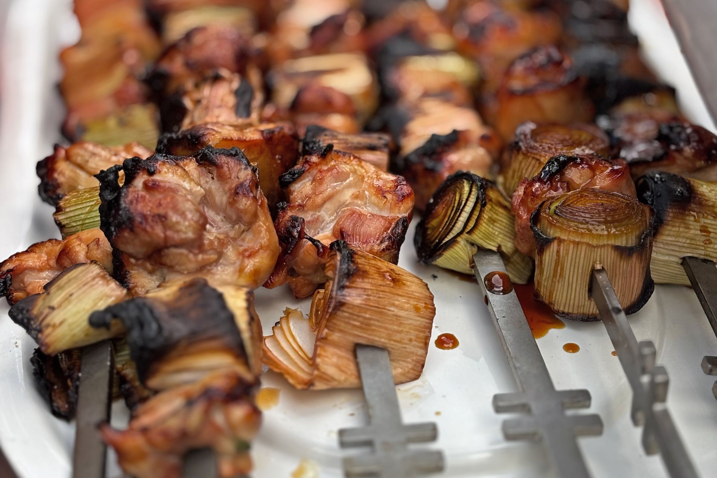 Yakatori chicken skewers grilled in the Charlie Oven