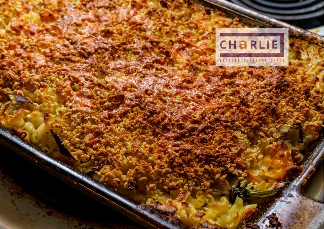 BBQ truffle macaroni cheese baked in the Charlie Oven