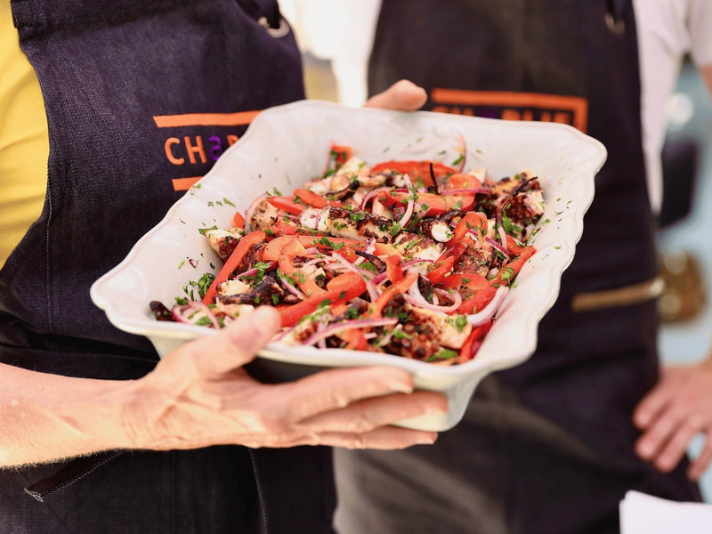 Grilled Octopus Salad with Fresh Pepper And Onions by Chef Bart Van Der Lee.