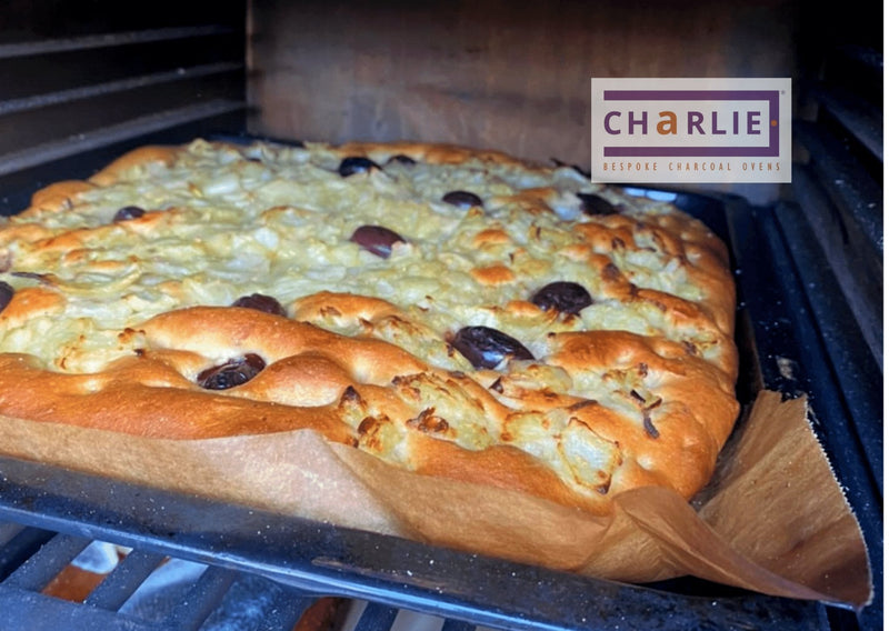 Italian Focaccia Baked Outdoors in the Charlie Oven