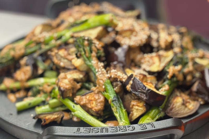 Roasted Aubergine and Broccoli with Goma-ae