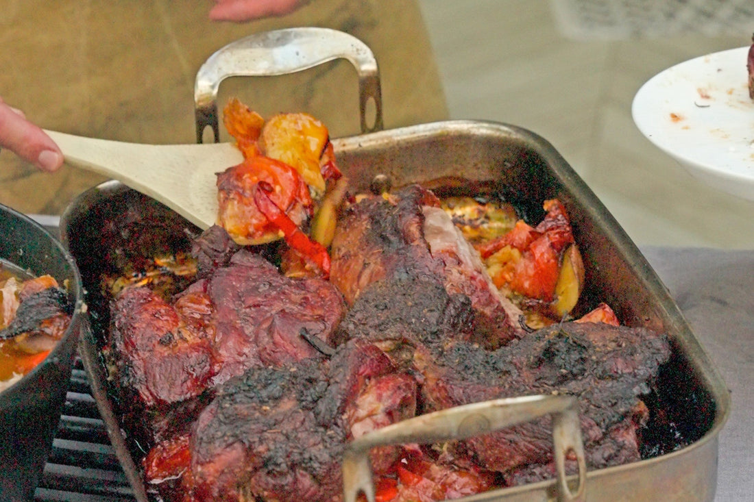 Greek lamb kleftiko slow-cooked with potatoes, tomatoes and herbs