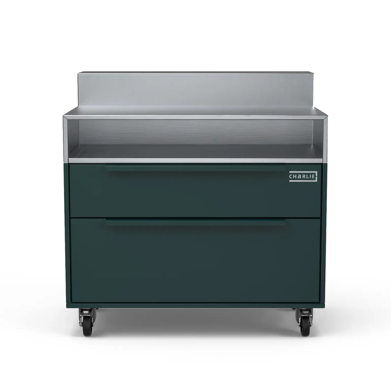 Front facing Two Drawer Base Cabinet with bar stand in agave green