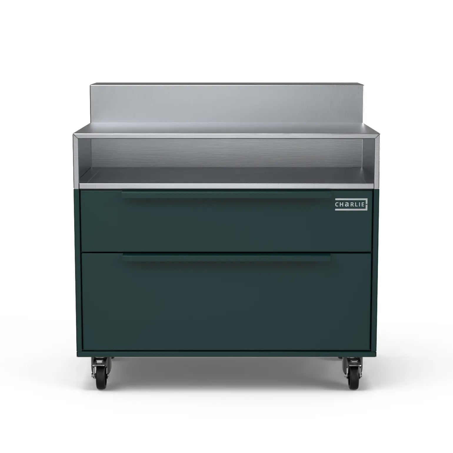 Front facing Two Drawer Base Cabinet with bar stand in agave green