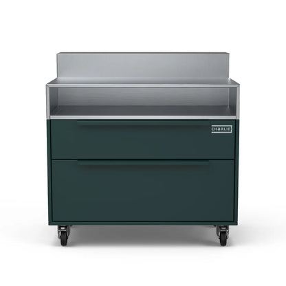 Front facing Two Drawer Base Cabinet with bar stand in agave green