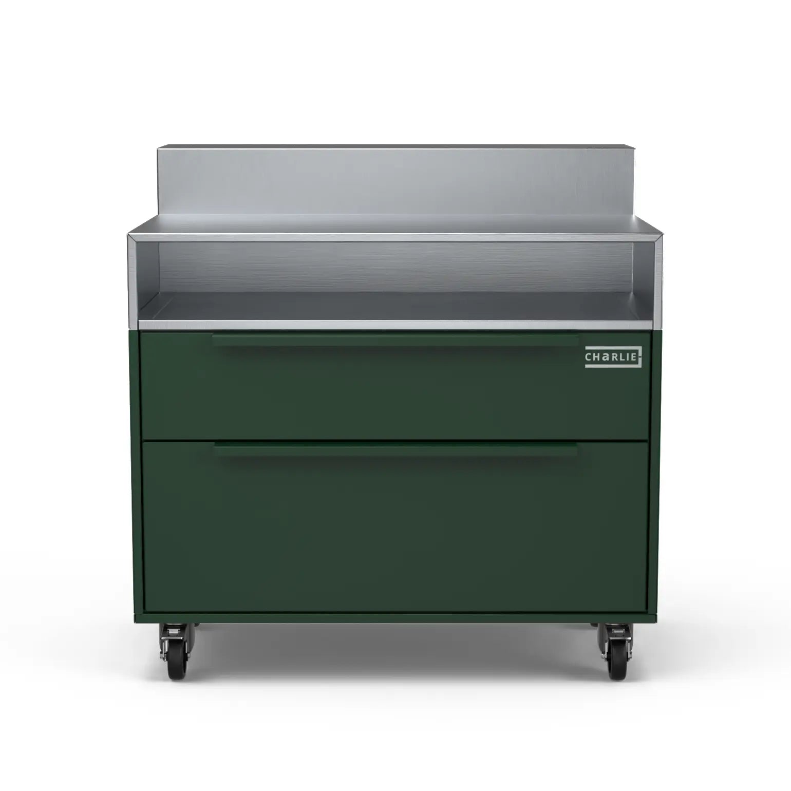 Two Drawer Base Cabinet and bar stand in green chilli, straight on