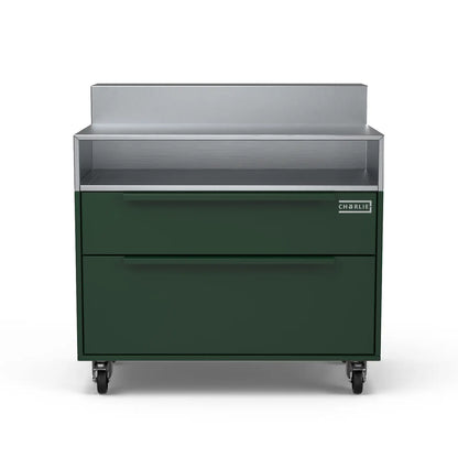 Two Drawer Base Cabinet and bar stand in green chilli, straight on