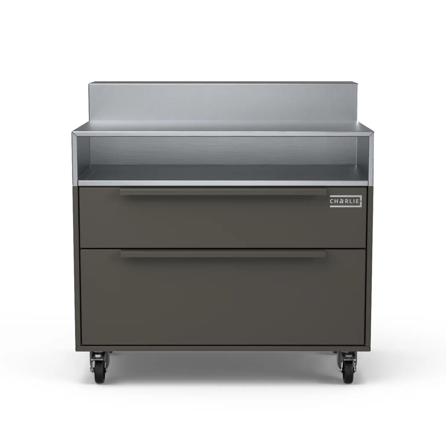 Two Drawer Base Cabinet with bar stand in porcini beige, front view