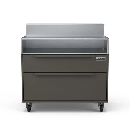 Two Drawer Base Cabinet with bar stand in porcini beige, front view