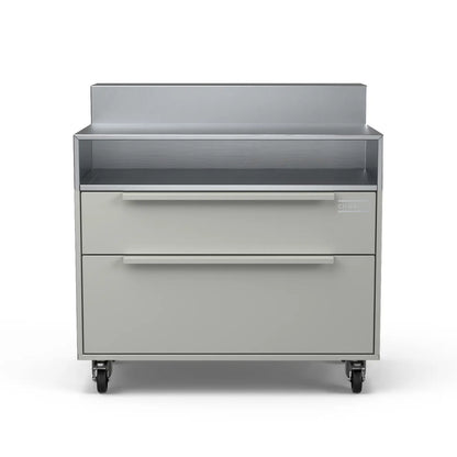 Two Drawer Base Cabinet with bar stand in truffle grey, front view