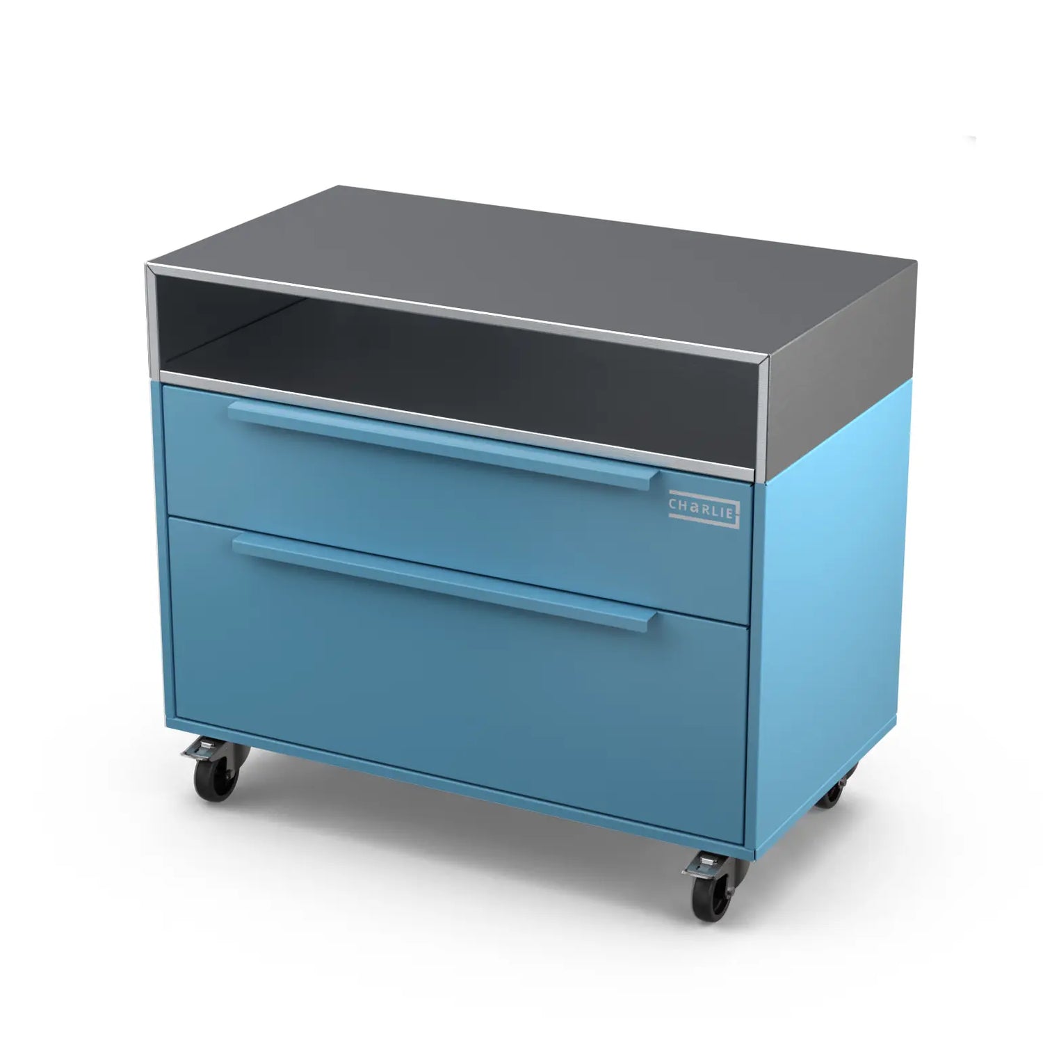 Two Drawer Base Cabinet, blue marlin blue outdoor kitchen unit at an angle