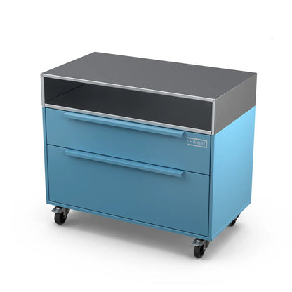 Two Drawer Base Cabinet, blue marlin blue outdoor kitchen unit at an angle