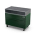 Two Drawer Base Cabinet in green chilli, a deep green, outdoor kitchen unit at an angle 