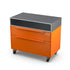 Two Drawer Base Cabinet in saffron yellow, angled three quarter view