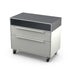 Angled view of the Two Drawer Base Cabinet in truffle, a pale grey 