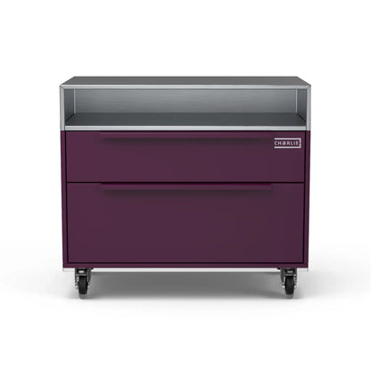 Two Drawer Base Cabinet, beetroot red unit photographed straight on