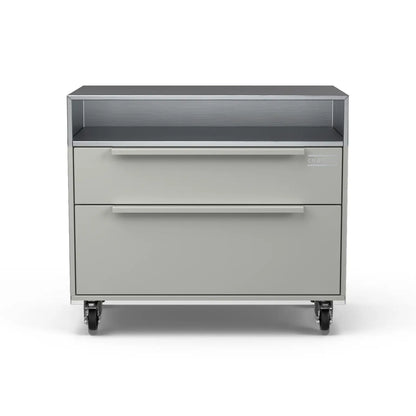Front view of the Two Drawer Base Cabinet in truffle grey