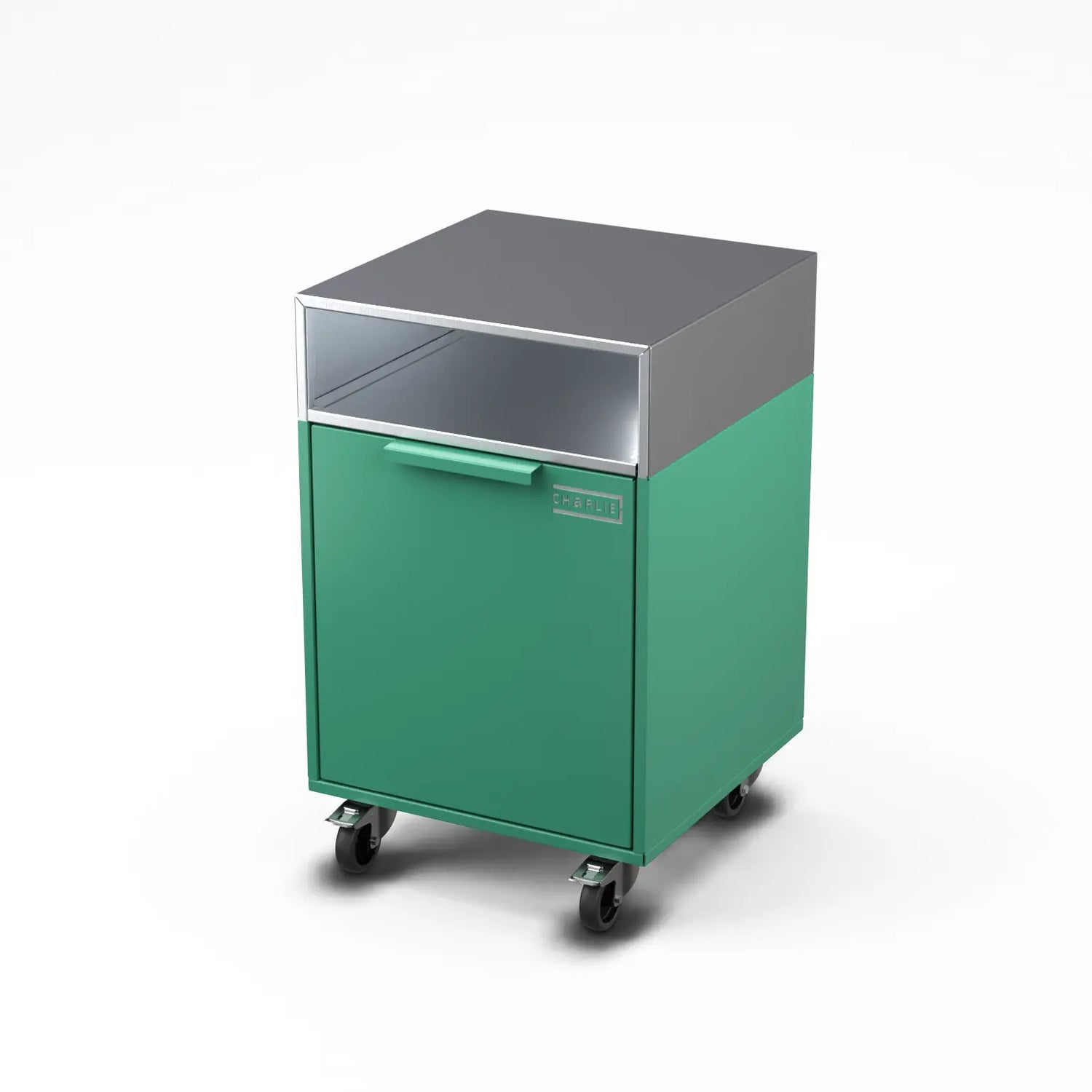 Drawer Cabinet in oregano green, angled view of the base unit