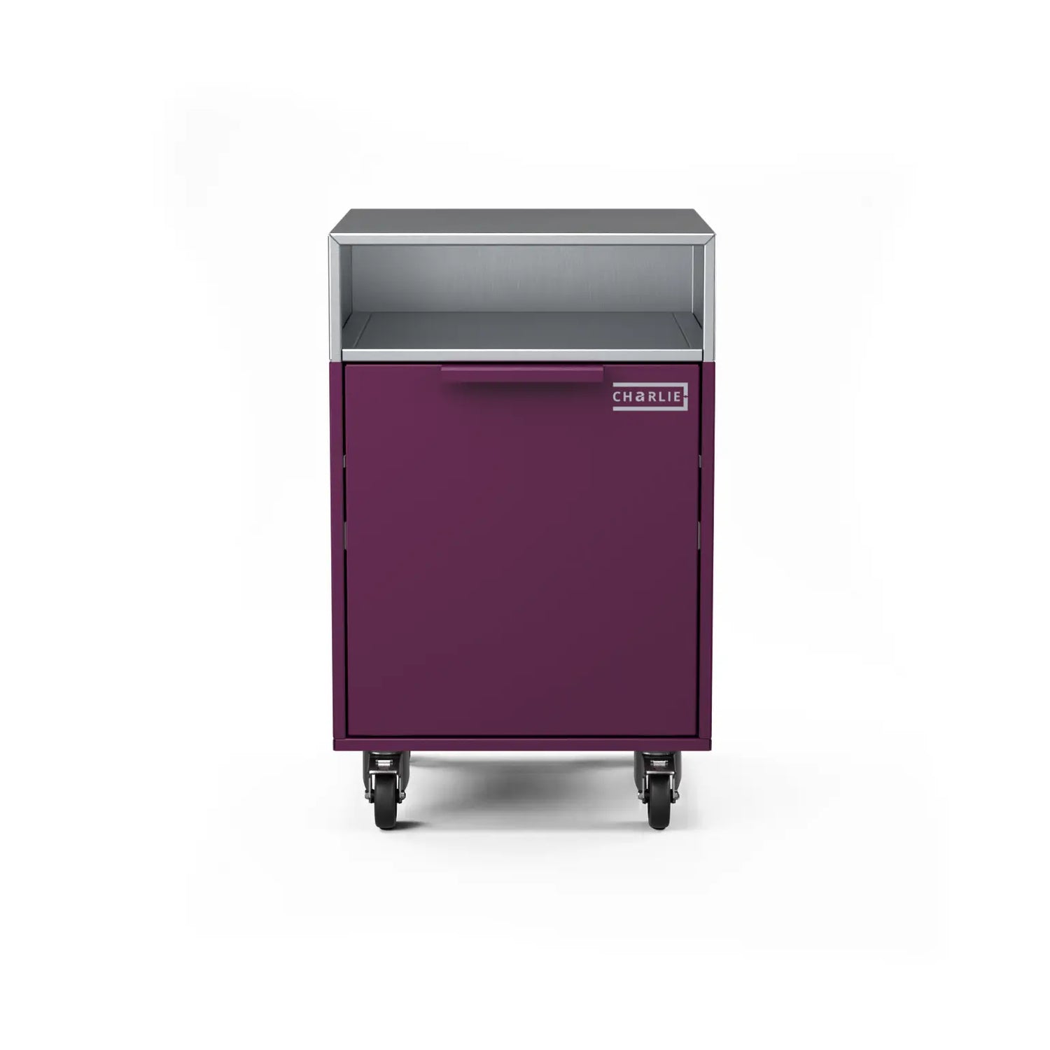 Drawer Cabinet in beetroot red, front view of the closed drawers